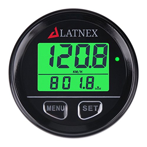 LATNEX GPS Tachometer (universell, wasserdicht) mit grüner Digitalanzeige, Uhr, Spannungserkennung & Satellitenpositionierung Genauigkeit: +/- 1 km/h, IP65 von LATNEX