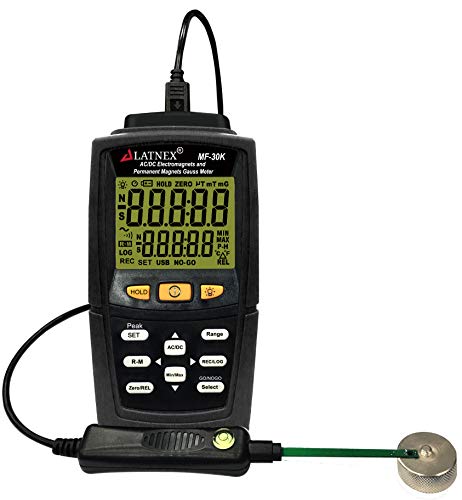 MF-30K AC/DC Gauss-Messgerät mit Zertifikat, misst Magnetfelder Stärke und Pol (Restmagnet, permanent) Integrierte elektromagnetische Felder mit hohem Wechselstrom (< 15000 g/Milli Tesla) von LATNEX