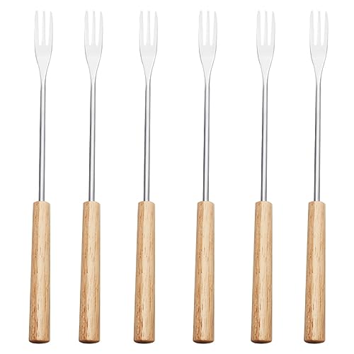 6 Stück Käsefonduegabeln Fonduebesteck Edelstahl Käsefonduebesteck mit hitzebeständigem Griff für Käse, Schokolade, Marshmallow-Fleisch (Holzfarbe) von LATRAT