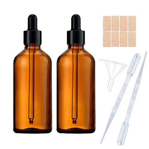 LATRAT 2 Flaschen braun Glas Tropfer Flaschen Pipette braun Probe Öl Diffusor für ätherische Öle, kosmetische Proben, Flüssigkeiten - kostenloser Kleber und Tropfer (100ml) von LATRAT