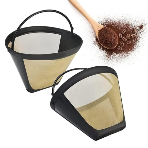 LATRAT 2 Stücke Goldtonfilter Kaffee Dauerfilter 6-8 Tasse Edelstahl Kaffee Filter Mesh, Wiederverwendbarer Filter, Wird zur Filtration von Kaffee und Tee Verwendet, Golden von LATRAT