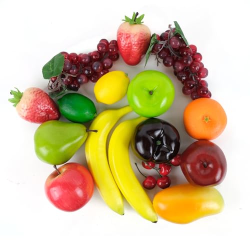LATRAT 20 Stück Künstliche Früchte Pack, Fake Mischung Früchte Für Home Decor, Simulation Obst Set, Faux Fruits für Centerpieces Simulation Obst Party Dekoration künstliche Äpfel Orangen Fake Trauben von LATRAT