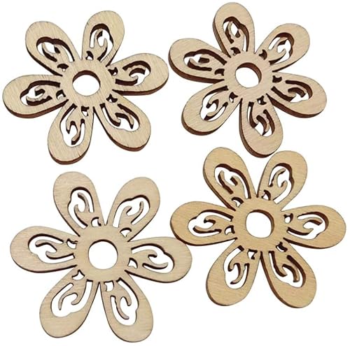 LATRAT 20 Stücke Blumen Holzscheiben zum Basteln und Bemalen Holz Streudeko Streuteile Baumscheiben Naturholzscheiben DIY Holzanhänger für Rustikale Hochzeit Tischdeko von LATRAT