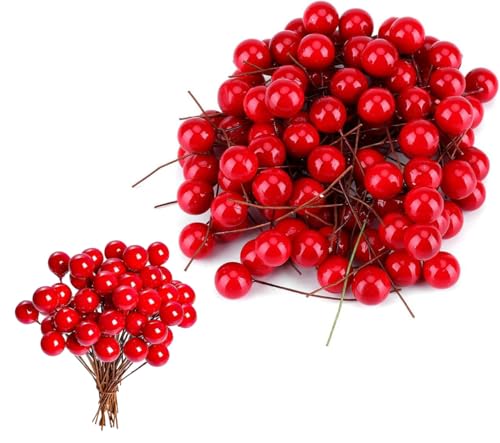 LATRAT 200 Stück weihnachtliche rote Stechpalmenbeeren künstliche Beeren, Kranzherstellungszubehör zum Basteln, Weihnachtskranz, Tischbaum, Hochzeitsdekoration, DIY Weihnachts Basteln von LATRAT
