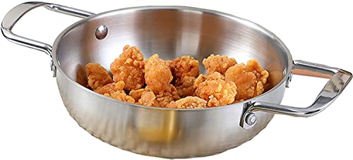 LATRAT 22CM Edelstahl Schmorpfanne,Resist Servierpfanne,Unbeschichteter Edelstahltopf,Küchensuppenkochwerkzeug,Multifunktionale Bratpfanne Geeignet für Induktionskochfelder Spülmaschinenfest. von LATRAT
