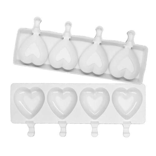 LATRAT 4 Cavity Eis am Stiel Herz Silikon-Formen DIY Frozen Dessert Eisformen, Gebäckform Silikon Lebensmittelqualität Popsicle Form von LATRAT