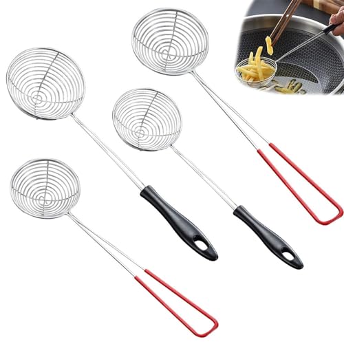 LATRAT 4 Pcs Edelstahl Fondue Sieb, Spinne Sieb Skimmer, Skimmerlöffel, Schaumlöffel Spinne Siebkelle Sieblöffel Für Garen Von Gemüse Pilzen Fleisch Fisch von LATRAT