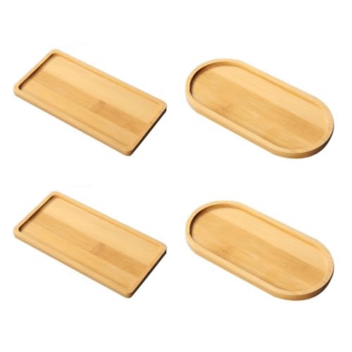 LATRAT 4 Stück Bambus Untersetzer Rechteckig, Ovale Holztabletts, Kleines Tablett aus Bambus, Holz-Serviertablett, Tassenuntersetzer, Papierhalter, oval, rechteckig von LATRAT