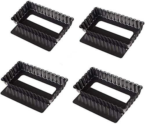 LATRAT 4 StückTarteform Rechteckig Mit Hebeboden,Mini Quicheform Klein Tartelette Förmchen Antihaftbeschichtung Pie Form Backform(11*6*2cm) von LATRAT