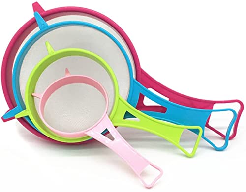 LATRAT 4-teiliges Set aus Kunststoff Mehlsieb und feinen Lebensmittelsieb Set, Kunststoffgriff Fine Mesh Siebe für Tee Reis Obst Gemüse Küche Werkzeuge von LATRAT