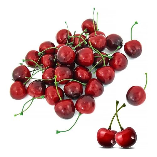 LATRAT 40 Stück Deko Kirschen Deko Kunstkirsche, für die Obstschale, Tischdekoration Rot Schwarz Kirsche Kirschen Deko Gefälschte Früchte Obst Party Festival Dekoration von LATRAT