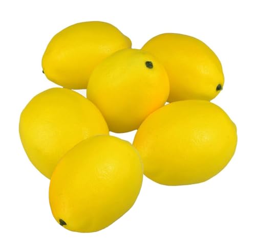 LATRAT 6 Stück Künstliche Gelbe Zitrone, Faux gelbe Zitronen Dekor Realistische Fake Obst Zitronen für Schalen Dekor Tisch Centerpieces Sommer Zitronen Dekorationen Party von LATRAT