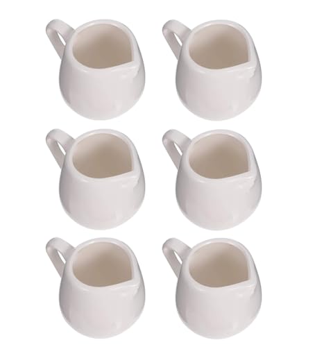 LATRAT 6 Stück Mini Weiße Keramik Milchkännchen mit Griff, Kleine Kaffeemilch Creamer Krug für Küche Kaffee Tee Milch Sahne Sauce Gegossen 100ml von LATRAT