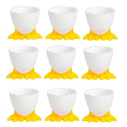 LATRAT Eierbecher Eieröffner Set, Cartoon Eierständer Egg Cup Kinder Frühstücks Eierbecher Eierhalter Eierständer in Küche für Gekochte Eier (Gelb 9 Stück) von LATRAT