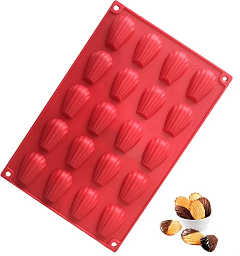 LATRAT Mini Madeleine Backform - Seashell Silikon Backform für Muffins, 20 Löcher mit Antihaftbeschichtung für Kuchen, Schokolade, Süßigkeiten und Kekse, Rot von LATRAT