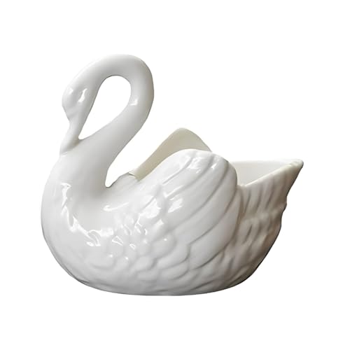 LATRAT Schwan Keramik Pflanzer Schwan Blumentöpfe Tier Sukkulenten Töpfe Mini Blumenbehälter, für Innenbereich Zuhause Büro Desktop Garten Weiß von LATRAT