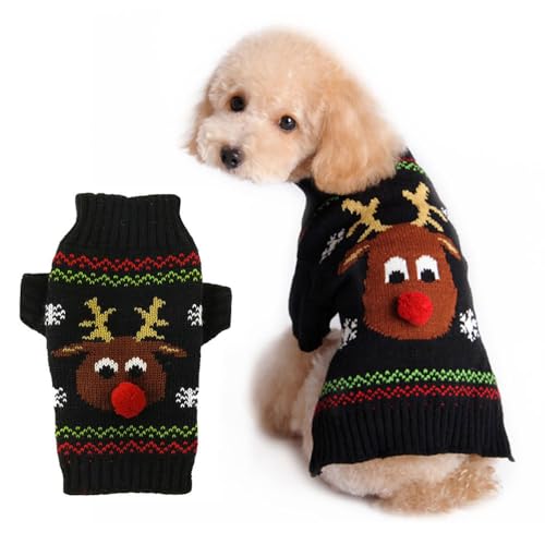 LATRAT Weihnachten Hundepullover,Hundepullover,Weihnachts-Elch-Kleidung, Weihnachts-Kostüm, Warm Welpe Klein Mittel Hunde (L, Schwarz-Elch) von LATRAT