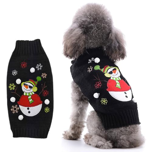 LATRAT Weihnachten Hundepullover,Hundepullover,Weihnachts-Elch-Kleidung, Weihnachts-Kostüm, Warm Welpe Klein Mittel Hunde (XL, Schwarz-Schneemann) von LATRAT