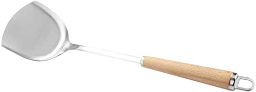 LATRAT Wok-Wender, Edelstahl Woklöffel Pfannenwender mit hitzebeständigem Holzgriff, Wok Spatel Edelstahl Pfannenwender Wokwender Woklöffel mit Holz Griff von LATRAT