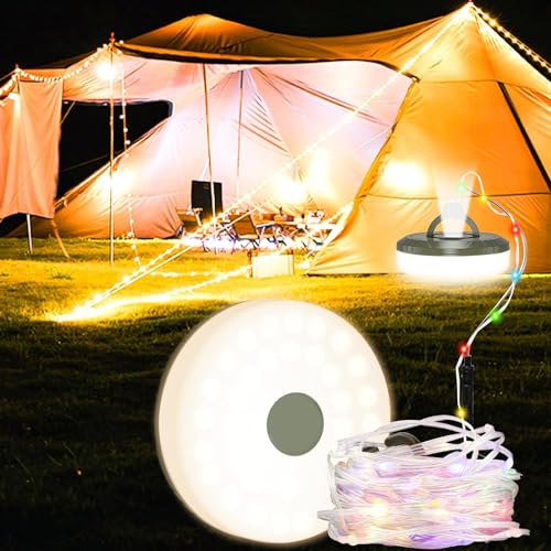 Camping Lichterkette Aufrollbar, 10M Wasserdichte Tragbare Verstaubare LED Lichterkette Aufrollbar, 3-in-1 Wiederaufladbare LED Lichterkette mit 8 Beleuchtungsmodi für Zelt Camping Hof Dekoration von LATTCURE