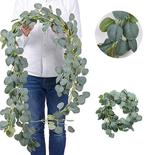 LATTCURE Eukalyptus Künstliche 2m Eukalyptus Girlande Künstlich Pflanze, Eukalyptus Blätter Deko Girlande Hochzeit Kranz Hängen Reben Urlaub Hochzeit Home Dekoration Zubehör oder als Wanddekoration von LATTCURE