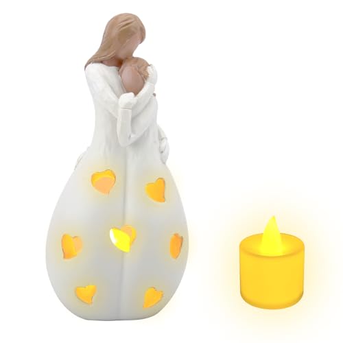 Mutter Tochter Kerzenhalter, Mama Kerzenständer Geschenke mit Flackernder LED-Kerze, Kerzenhalter Statue, Langlebige Mutter Tochter Kerzenhalter Figur, Mutter und Tochter Kerzenhalter Dekoration von LATTCURE