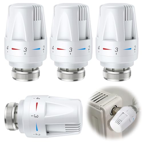 Thermostatkopf, 4 Stück Thermostat Heizung für Thread M30 x 1.5, Frostschutz- und Einstellfunktionen, Thermostat Heizkörper Heizung Heizungsregler Heizkörperventil Heizungsthermostat für Büro Zuhause von LATTCURE