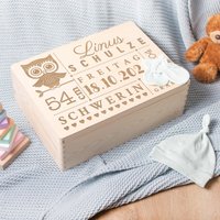 Erinnerungskiste Baby - Erinnerungsbox Kinder | Personalisierte Holzkiste Zur Geburt M, L, Xl Eule Holz Kiste Mit Namen Personalisiert von LAUBLUST