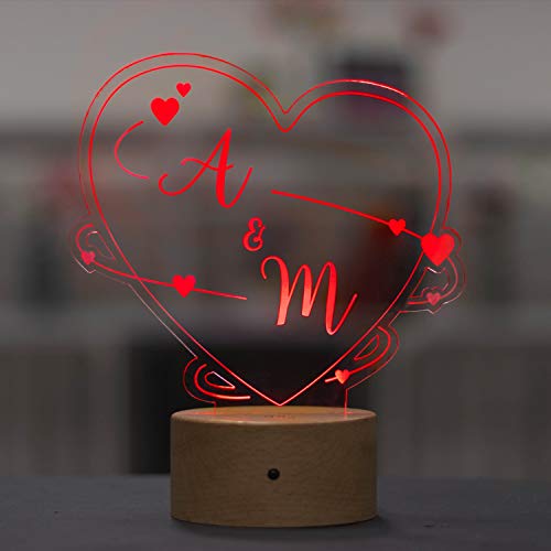 LAUBLUST 3D LED-Nachtlicht für Paare - Personalisiert, Herz Design - Geschenk Hochzeit | Holz-Sockel | Serie: Willich von LAUBLUST
