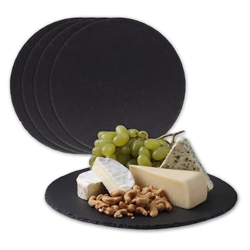 LAUBLUST 4er-Set Schieferplatten Rund 30 cm - Vier Steinplatten für viele Speisen - Servierplatte | Pizzateller - Wurst-Platte | Sushi-Teller | Käse-Platte, Dessert-Teller & Untersetzer für Vorspeisen LAUBLUST 4er-Set Schieferplatten Rund 30 cm - Vier Steinplatten für viele Speisen - Servierplatte | Pizzateller - Wurst-Platte | Sushi-Teller | Käse-Platte, Dessert-Teller & Untersetzer für Vorspeisen von LAUBLUST