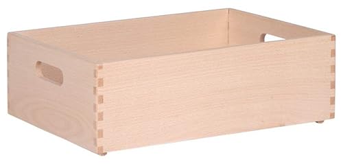 LAUBLUST Aufbewahrungsbox Holz mit Griffen - ca. 30x40x14 cm - Buchenholz - Holzkiste stapelbar - Allzweckkiste Holz - Aufbewahrungsbehälter ohne Deckel - Korb für Geschenke - Aufbewahrungskiste Holz von LAUBLUST