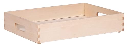 LAUBLUST Aufbewahrungsbox Holz mit Griffen - ca. 30x40x8 cm - Buchenholz - Holzkiste stapelbar - Allzweckkiste Holz - Aufbewahrungsbehälter ohne Deckel - Korb für Geschenke - Aufbewahrungskiste Holz von LAUBLUST