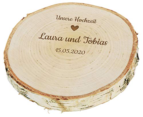 LAUBLUST Baumscheibe Personalisiert zur Hochzeit - ca. 18cm, Herz Motiv | Ringkissen | Hochzeitsgeschenk & Deko von LAUBLUST