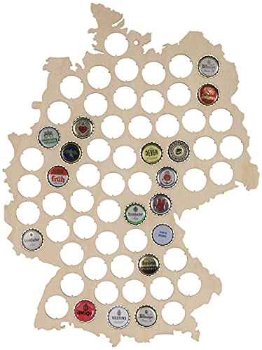 LAUBLUST Bierkarte aus Holz - Deutschland Karte - 44x33x0,6cm Natur - Kronkorken Sammler 63 Fächer - Biergeschenk & Bier Deko von LAUBLUST