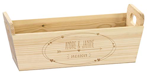 LAUBLUST Blumenkasten zur Hochzeit Liebespfeil Motiv - Personalisiert mit Gravur - ca. 35x13x15cm, Natur, Holz, FSC® von LAUBLUST