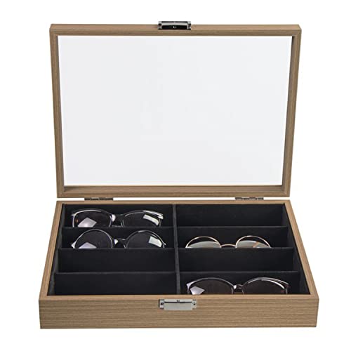 LAUBLUST Brillenbox MDF 8 Fächer - ca. 35 x 26 x 7 cm, Naturbraun | Brillenkasten mit Glas-Deckel von LAUBLUST