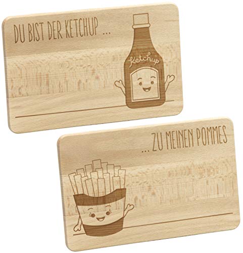 LAUBLUST Frühstücksbrettchen 2er Set Pommes und Ketchup - Vorgraviert | 24x15x1cm, Natur, FSC® - Frühstücksbrett | Dekotafel | Geschenk-Brett von LAUBLUST