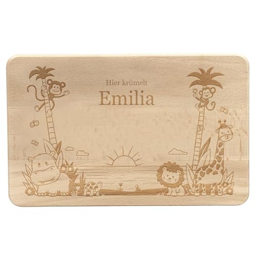 LAUBLUST Frühstücksbrettchen Kinder - Personalisiert mit Gravur - Dschungel Motiv - Geschenk Brettchen 24x15cm, Holz FSC® von LAUBLUST