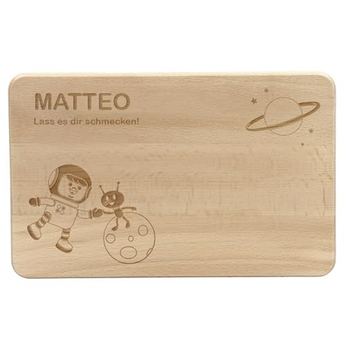 LAUBLUST Frühstücksbrettchen Kinder - Personalisiert mit Gravur - Weltall - Geschenk Brettchen 24x15cm, Holz FSC® von LAUBLUST