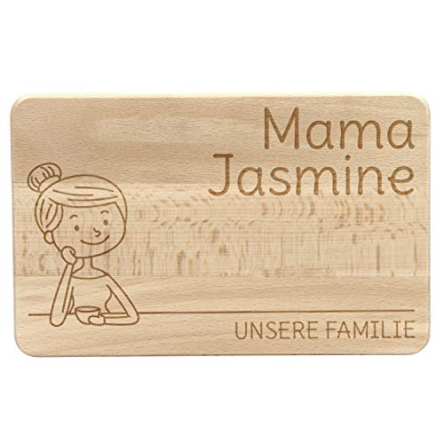 LAUBLUST Frühstücksbrettchen mit Gravur - Unsere Familie | Mama - Buche Naturbelassen - Personalisiertes Schneidebrett ca. 24 x 15 x 1 cm von LAUBLUST