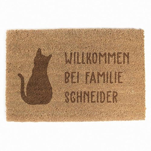 LAUBLUST Fußmatte Personalisiert - Motiv Katze - 60x40cm, Kokos | Geschenk Katzenliebhaber | Umzugs- & Einzugsgeschenk von LAUBLUST