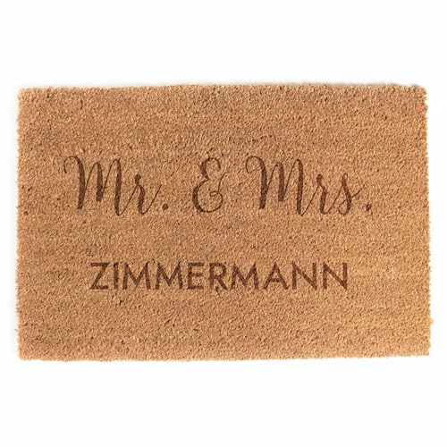 LAUBLUST Fußmatte Personalisiert - Mr. & Mrs. - ca. 60x40cm, Kokos | Geschenk zur Hochzeit | Umzugs- & Einzugsgeschenk von LAUBLUST