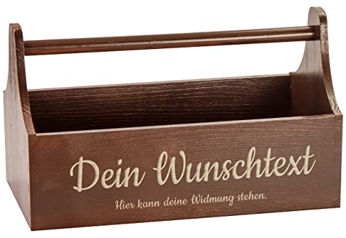 LAUBLUST Geschenkkorb Holz Personalisiert - Präsentkorb mit Wunsch-Gravur - 6 Schriftarten - ca. 34x18x20cm, Braun, FSC® von LAUBLUST