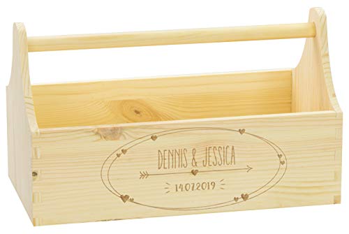 LAUBLUST Geschenktkorb zur Hochzeit Liebespfeil Motiv - Personalisiert mit Gravur - ca. 34x18x20cm, Natur, Holz von LAUBLUST
