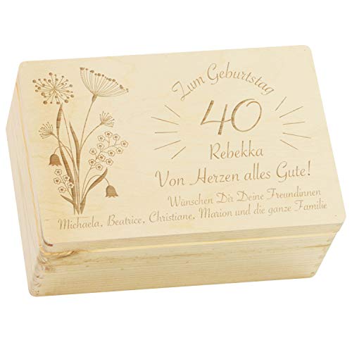 LAUBLUST Große Holzkiste Blumen Motiv - Personalisiert mit Individueller Wunsch-Gravur - 30x20x14cm, Natur, FSC® | Geschenkkiste - Geschenk-Verpackung | Aufbewahrungskiste | Deko & Erinnerungs-Box von LAUBLUST