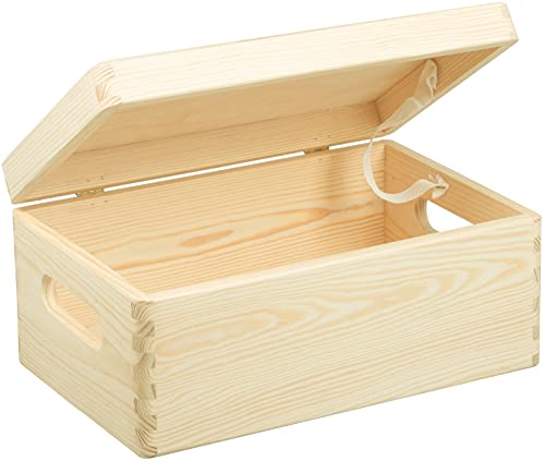 LAUBLUST Große Holzkiste mit Deckel & Griffen - ca. 30 x 20 x 14 cm, Natur, FSC® | Allzweckkiste aus Holz - Aufbewahrungskiste | Bastel- & Geschenkkiste | Spielzeug-Truhe | Erinnerungsbox von LAUBLUST