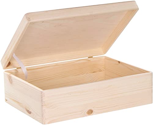 LAUBLUST Holzkiste mit Deckel - 40x30x14cm, Natur, FSC® - Allzweckkiste ohne Griffe - Aufbewahrungsbox | Erinnerungskiste | Bastel- & Geschenkbox von LAUBLUST