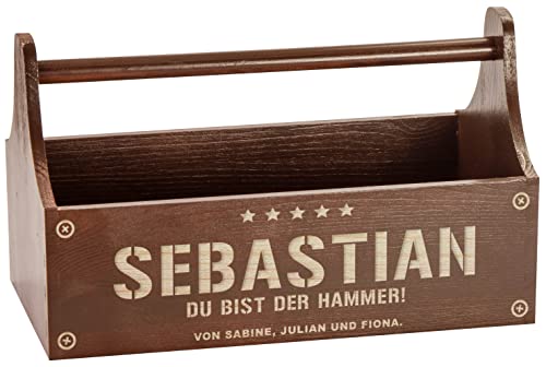 LAUBLUST Große Werkzeugkiste Hammer Design - Personalisiert mit Individueller Wunsch-Gravur - 34 x 18 x 20 cm, Braun, FSC® | Geschenkkiste - Geschenk-Verpackung | Aufbewahrungskiste | Flaschen-Korb von LAUBLUST