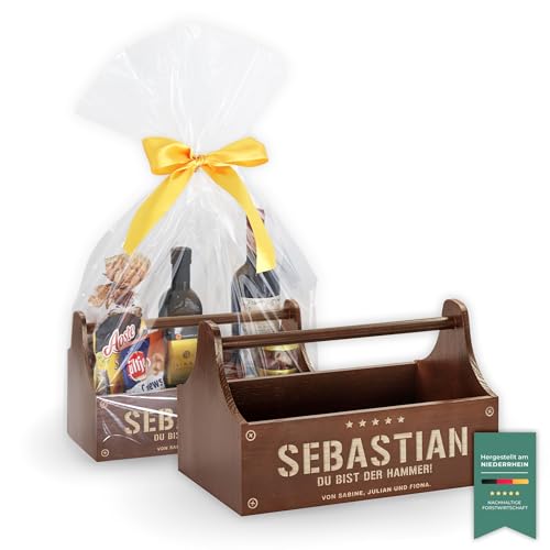 LAUBLUST Große Werkzeugkiste Hammer Design - Personalisiert mit Individueller Wunsch-Gravur - 34 x 18 x 20 cm, Braun, FSC® | Geschenkkiste - Geschenk-Verpackung | Aufbewahrungskiste | Flaschen-Korb von LAUBLUST
