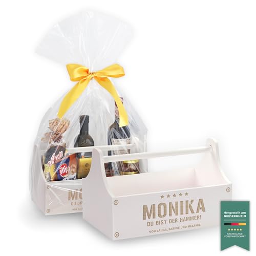 LAUBLUST Große Werkzeugkiste Hammer Motiv - Personalisiert mit Individueller Wunsch-Gravur - 34 x 18 x 20 cm, Weiß, FSC® | Geschenkkiste - Geschenk-Verpackung | Aufbewahrungskiste | Flaschen-Korb von LAUBLUST